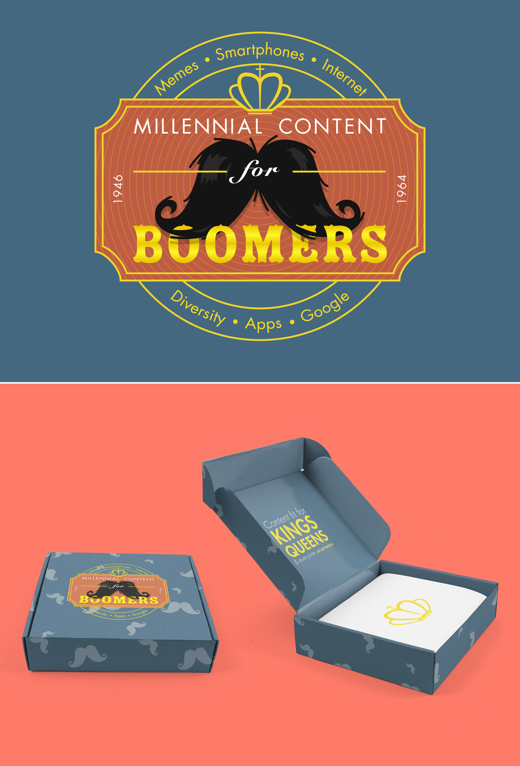 An image of Millennial Content for Boomer's fictional package design