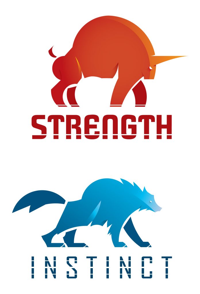 An image of logo designs based on traits of Strength & Instinct